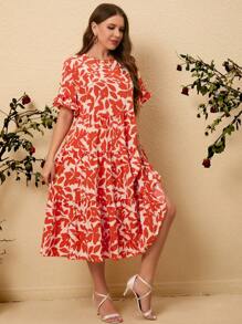 SHEIN LUNE Plus Size Printed Flare Dress