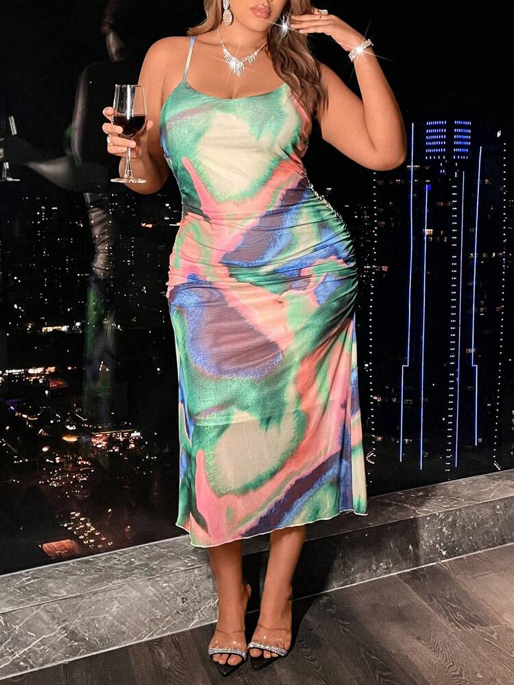 Plus Size Cross Back Sleeveless Cami Dress