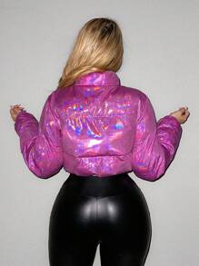 SHEIN ICON Laser Cut Cropped Padded Coat - Pink - View 5
