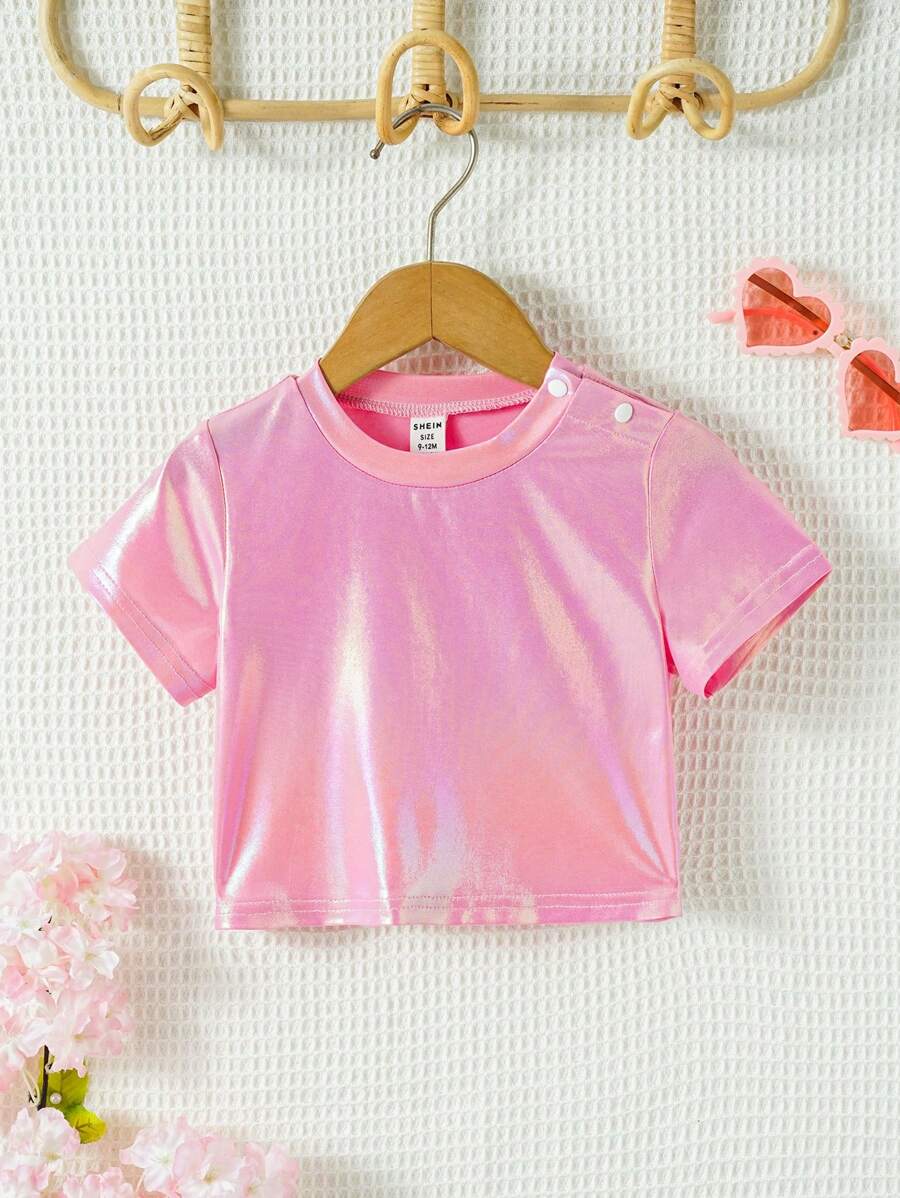 Fashionable Cool Laser Pink Top For Baby Girls - Pink - View 1