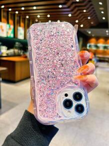 SHEIN Compatible With IPhone Mobile Phone Case, Wave Mobile Phone Case, Glue Glitter Powder Anti-Fall Protective Cover