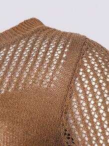 SHEIN Haute Knit Pattern Crop Sweater - Khaki - View 8