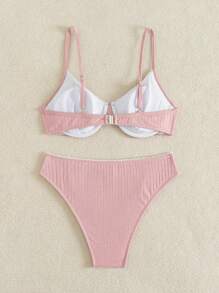 SHEIN Swim Conjunto de bikini de unicolor para mujer, verano playa