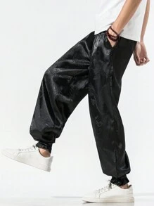 風提花寬鬆休閒褲男士低襠褲 - 黑色 - 查看 3