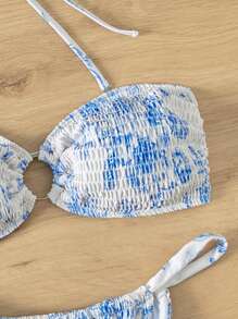 Conjunto de bikini con aros push-up, tirantes de anudar y partes separadas en diseño tie-dye para mujer, ideal para carnaval y playa de verano - Multicolor - Ver 5