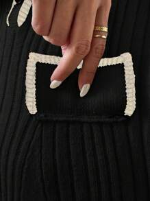 Chiquease 女款拼色針織毛衣連衣裙,有鈴鐺袖和修飾邊 - 黑色 - 查看 8