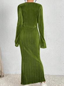 Rafferiza Solid Color Top And Skirt Two-Piece Set Fall Cloth For Women - Green - View 2