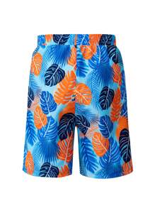 Manfinity Swimmode Men's Tropical Print Drawstring Waist Beach Shorts - Multicolor - View 2