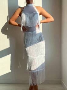 SHEIN Swim 女士流苏吊带连衣裙音乐节夏季