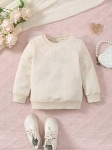 SHEIN 女孩純色紋理運動衫 - 杏色 - 查看 4