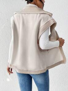 SHEIN Frenchy 1件 Teddy 毛絨內襯釦扣夾克 - 杏色 - 查看 2