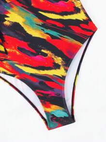 SHEIN Swim Ladies' Allover Print Tie One-Piece Swimsuit Carnival Summer