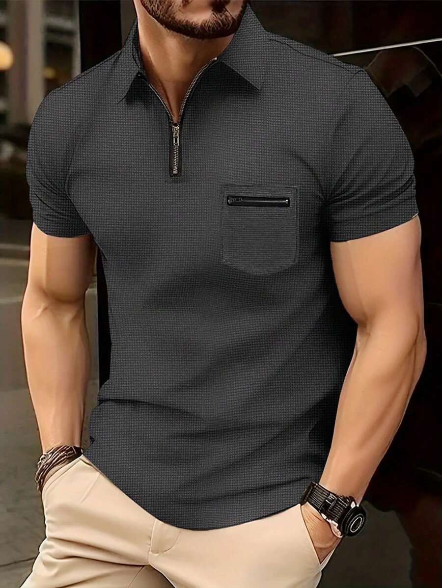 Manfinity Homme Men's Short Sleeve Half-zip Polo Shirt - Dark Grey - View 1