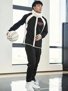 Manfinity Sport Corelite Boyfriend Style Men's Contrast Color Zipper Front Hooded Sports Jacket Workout Tops