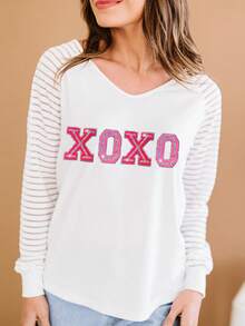 Sequin XOXO Graphic Raglan Sleeve Tee - Multicolor - View 3