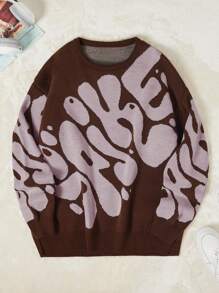 RueChic 男士字母圖案圓領毛衣 - 粉色 - 查看 1