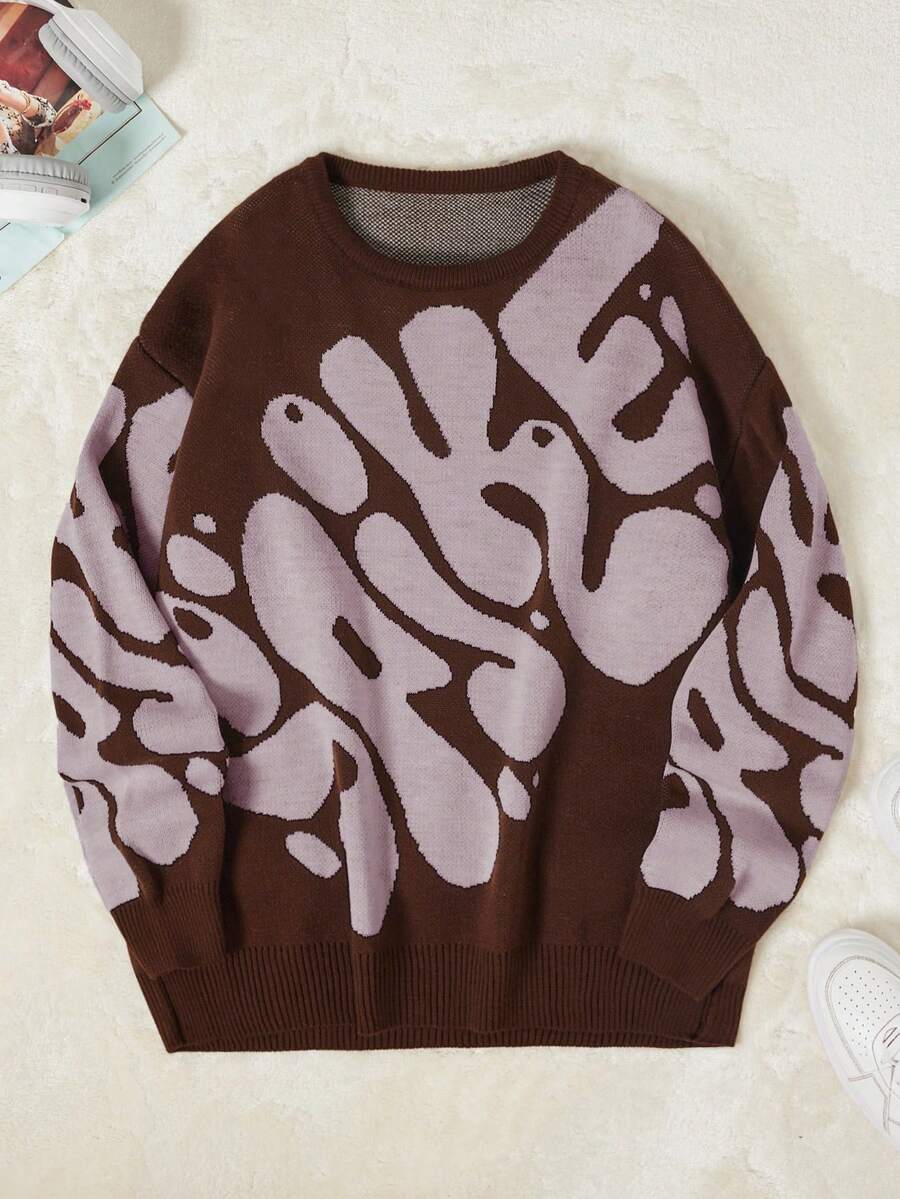 RueChic 男士字母圖案圓領毛衣 - 粉色 - 查看 1