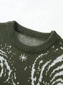 Men's Round Neck Long Sleeve Sweater - Army Green - View 4
