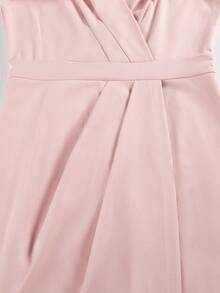 女士 V 领长袖收腰网眼灯笼袖连衣裙 - 粉色 - 查看 6