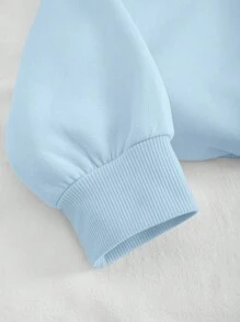 SHEIN EZwear 女士毛絨衛衣,具有字母印花設計 - 藍色 - 查看 4