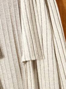 Teen Girls' Turn-Down Collar Solid Color Knit Ribbed Jacket - Apricot - View 6