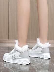 新款女式時尚厚底休閒運動鞋,高筒舒適多功能,毛絨保暖冬季跑步運動鞋 - 白色 - 查看 4