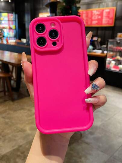 1pc Simple Dopamine Camera Protextive Phone Case With Full Coverage & Anti-Drop Features And Skin-Friendly Pink Soft Touch Compatible With Iphone 11, 13, 14, 15 Models And More