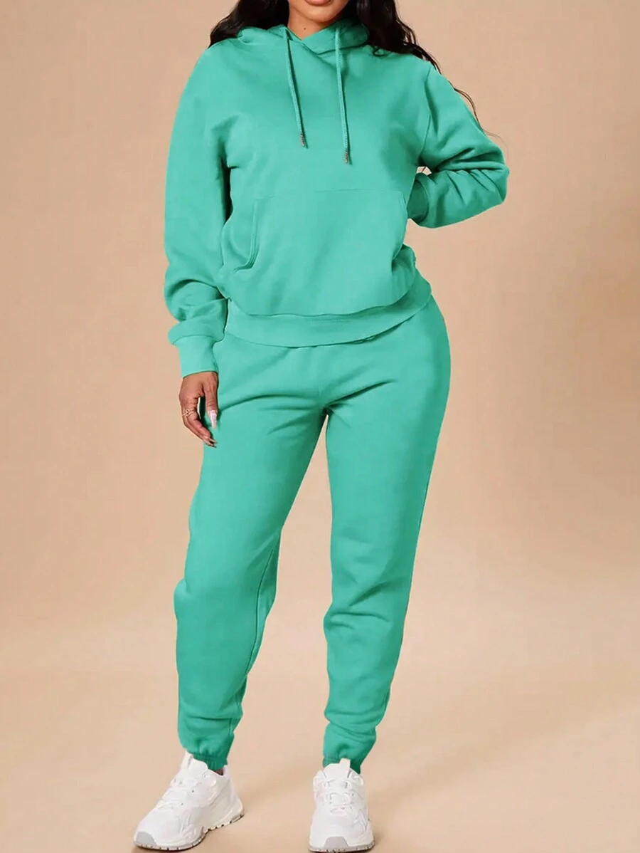 INAWLY Women's Solid Color Drawstring Hoodie And Sweatpants Set Fall Cloth For Women