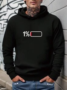 男士圖案印花連帽衛衣 - 黑色 - 查看 1