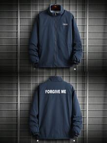 Manfinity Homme سترة رجالية معكوسة بطباعة حرفية مقاس زائد