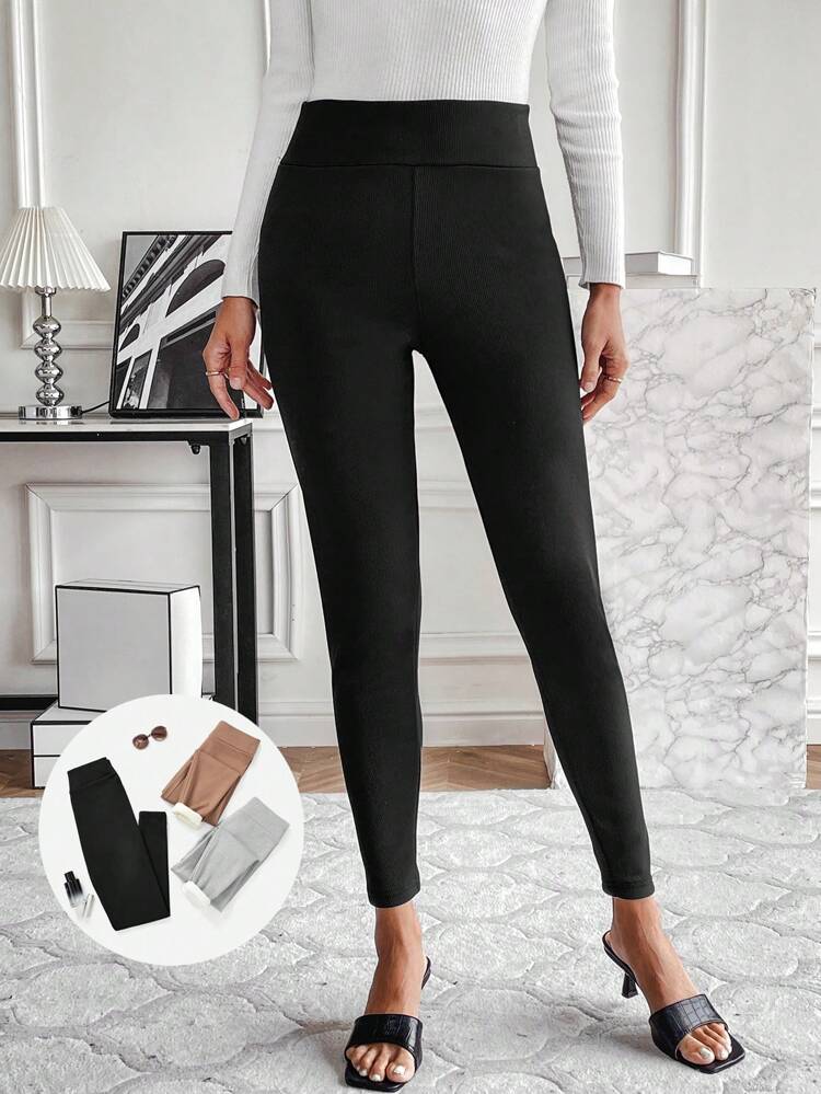 3pcs Solid Thermal Lined Leggings