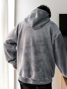 Manfinity Hypemode 男式寬鬆帽子連帽衫,有字母刺繡和下垂肩膀 - 灰色 - 查看 2