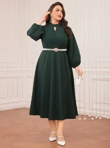 Modelyn Của phụ nữ Kích thước lớn Tay áo lồng đèn Đầm - Màu xanh lá cây đậm - Xem 1