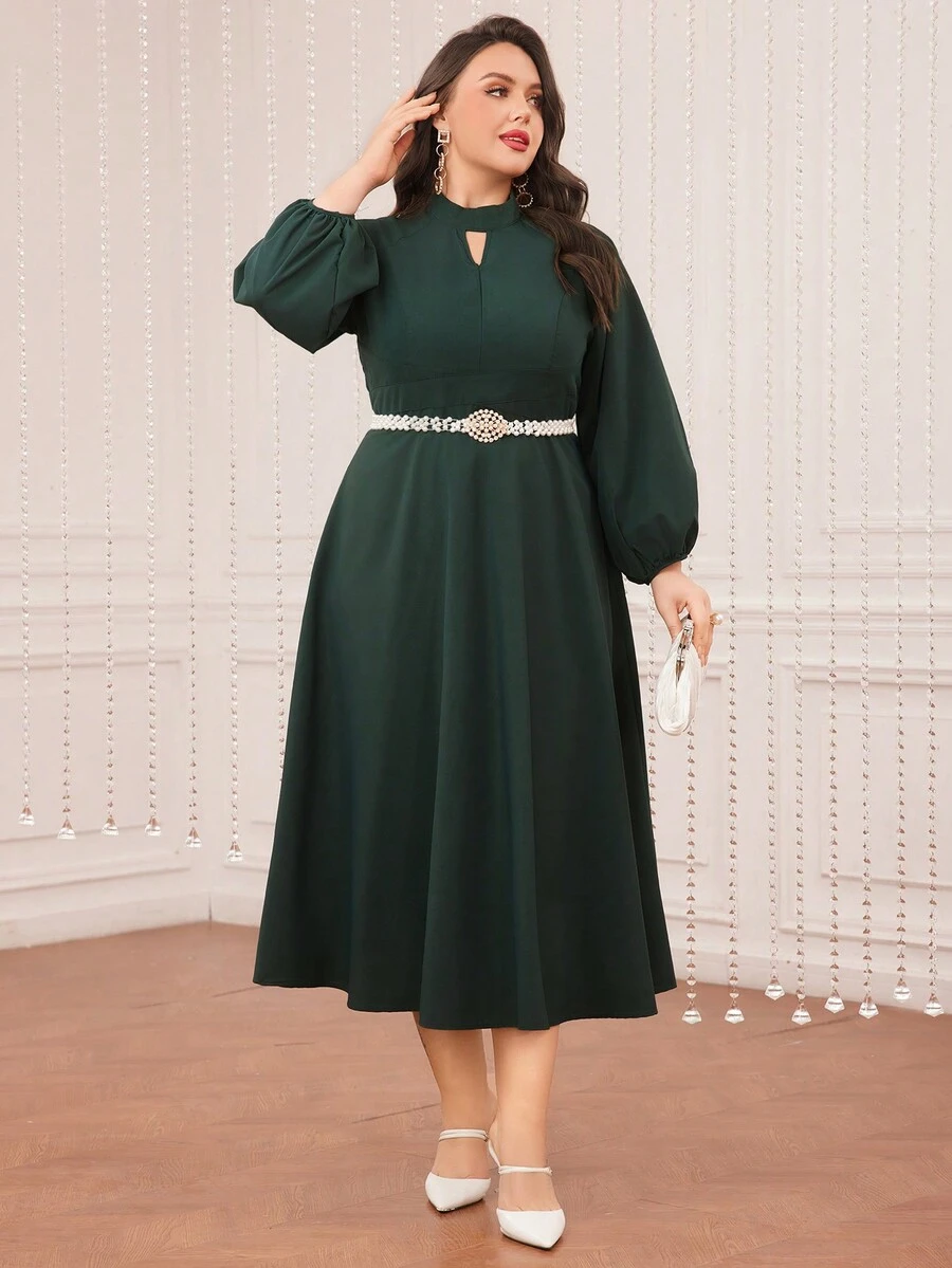 Modelyn Của phụ nữ Kích thước lớn Tay áo lồng đèn Đầm - Màu xanh lá cây đậm - Xem 1