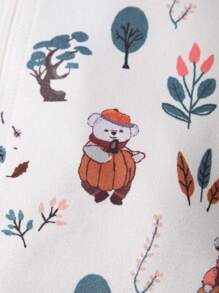 Baby Girls' Cartoon Printed Hooded Zipper Jumpsuit - White - View 7