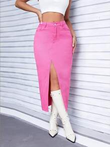 Women'S High Split Denim Skirt