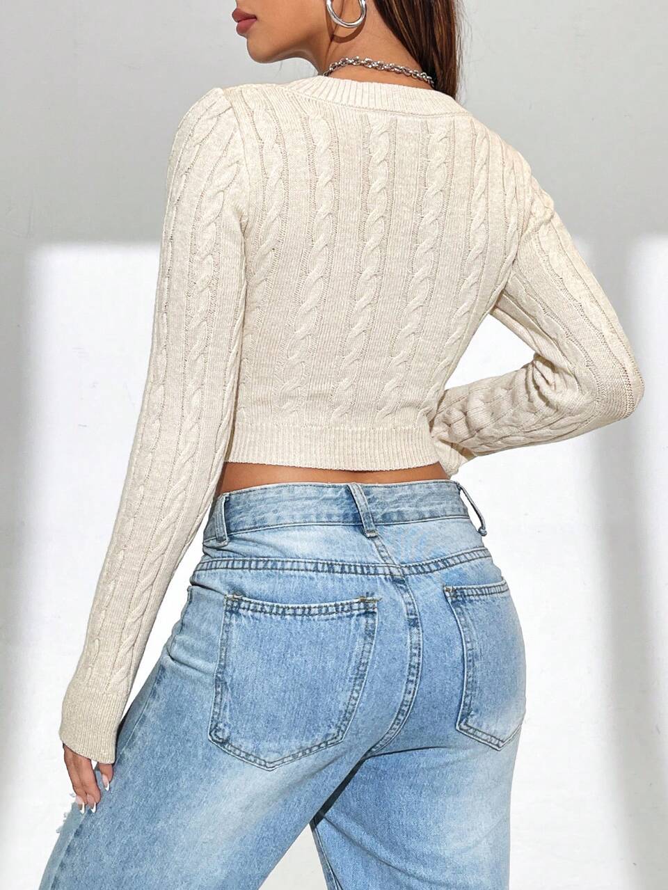 Women's Solid Color Crop Knit Pullover Fall Winter Sweater