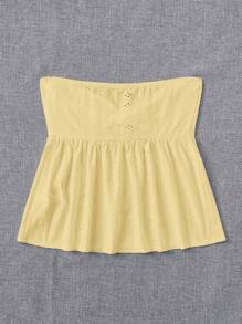 SHEIN EZwear 女性空心刺繡扭結無肩帶上衣 - 黃色 - 查看 2