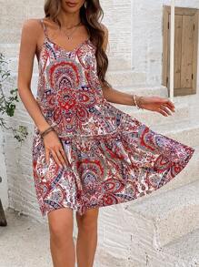 Breezaya 女款花卉印花休閒優雅風吊帶洋裝