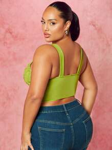 SHEIN BAE Women's Plus Size Solid Color Fishbone Press Line Camisole Top With Front Closure