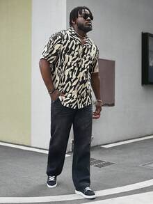 Manfinity Homme 男士大尺寸梭織印花休閒短袖襯衫 - 彩色 - 查看 4