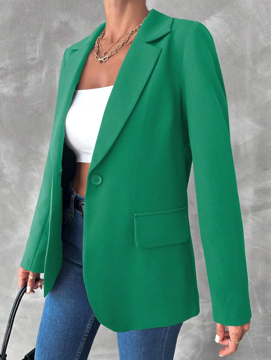 EURMUSE Women's Solid Color Blazer - Green - View 1