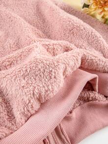 SHEIN Tween Girls' Hooded Plush Jacket With Cute Ears And Zipper Front - Pink - View 5