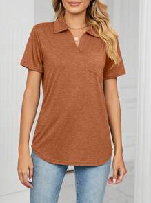 SHEIN Essnce Của phụ nữ Màu thuần Ngắn tay Áo thun - Đồng - Xem 3