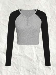 SHEIN EZwear Color Block Knitted Slim Fit T-shirt For Women - Multicolor - View 1