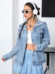 SHEIN EZwear 女式帶水手領牛仔外套