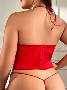 Plus Size Solid Color Body Shaping Suit - Red - View 2