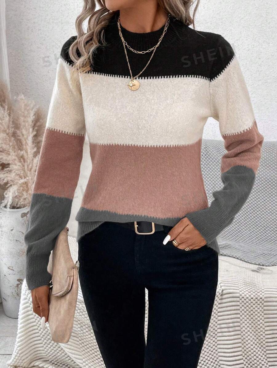 SHEIN LUNE Jersey De Rayas De Manga Larga Para Mujer