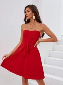 GENKIRA Của phụ nữ Off Shoulder Viền Ruffle Váy bodycon - Đỏ - Xem 5