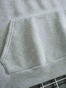 男裝掉肩帽衫,卡通和字母印花,拉繩閉合 - 灰色 - 查看 3